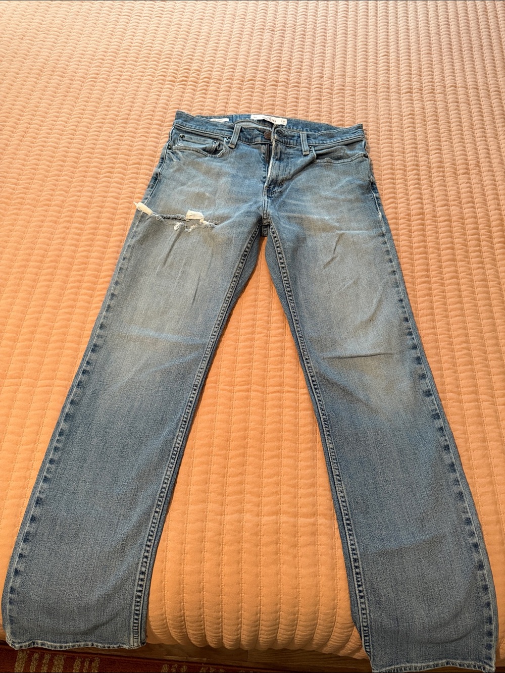 Hollister Light Blue Straight-Leg Jeans with Distressed Detail